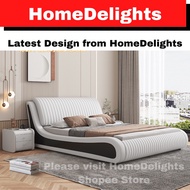 HomeDelights Latest Elegant Solid Wood Leather King and Queen Size Bed Katil Terbaru