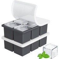 Large Ice Cube Tray for Whiskey:  Silicone Ice Cube Trays with Lid - 2Pack Big Square Old Fashioned 