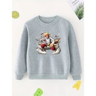 2024 Fashion Boys' Anime One Piece Shanks Sweatshirt With Comic Character &amp; Ship Graphic Print Comfy Casual Crew Neck Long Sleeve Pullovers