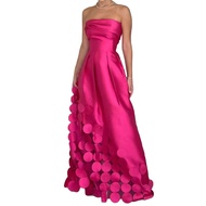 Evening Dress Hollow Out Round Satin Off-Shoulder Sleeveless Waist-Hugging Dress Summer Prom Wedding