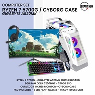 Gaming Complete Set  ( Ryzen 7 5700G, Gigabyte A520 Motherboard, Cyborg Case with 6 LED Fan, 24 Inch