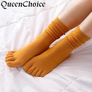 (3 Pairs) Women Calf High Breathable Yoga Socks Five Toe Socks Female Solid Black Sports Stockings 5