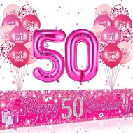 Pink 50th Birthday Decorations for Women Hot Pink Happy 50th Birthday Banner 20Pcs 50th Birthday Bal