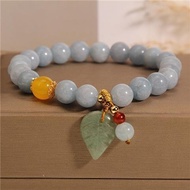 Aquamarine Bracelet Female Niche Design Jade Pendant Leaf Crystal Bracelet Korean Version Trendy Gir