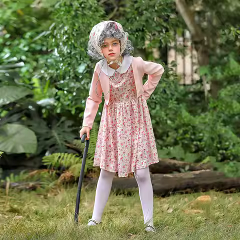 100 Days of School Costume Wig Accessories Outfit 100 Days of School Cosplay Set Old Lady Dress Up f