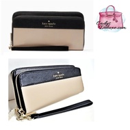 (STOCK CHECK REQUIRED)KATE SPADE LONG WALLET STACI COLORBLOCK LARGE CONTINENTAL WALLET WARM BEIGE BLACK # WLR00120 / K57