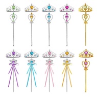 Kids Rhinestone Tiara Crown and Magic Wand with Glitter Crystal Head Hoop Jewelry Hair Accessories f