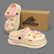 SAHADOR women's bread-soled slippers with cute big pink rabbit 3D sticker to wear to school and goin