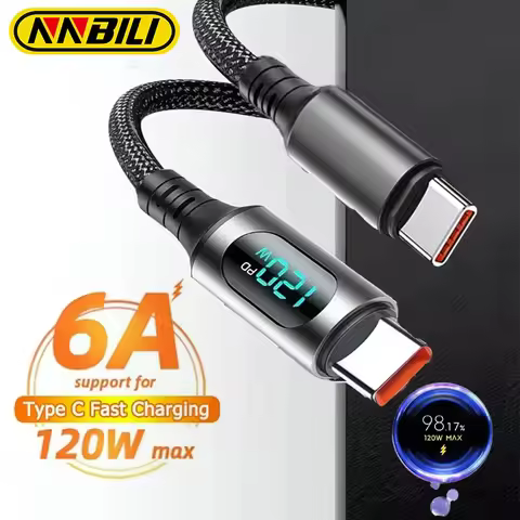 NNBILI 120W A-C and C-C With Digital Display Super Fast Charge USBA to Type C 6A Cable for Huawei No