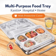 Stainless Steel Food Tray with Cover Tray Makanan Cafeteria Kantin Hospital Food Prep Serving Tray