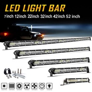 7" 12" 22" 32" 42" 52INCH White/ Yellow Single Row Super Slim 7-52inch Led Work Light Bar 12V 24V Combo LED Bar Offroad for 4x4 Truck ATV Car Off Road Driving Brightness Sport