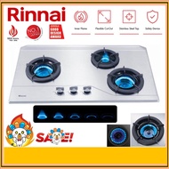 RINNAI RB-3SI-C-S Built in 3 Burner Gas Hob Cooker Hob (Stainless Steel) Built in Gas Stove RB3SICS Inner Flame Stainless Steel Hob