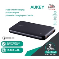 Aukey - N73 Slim Ultra Thin 10000mAh Universal Original Aukey Powerbank  , USB C Power Bank (Black)