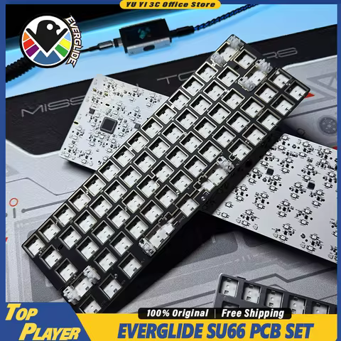 Everglide SU66 MAX Gaming Keyboard PCB Kit Magnetic Switch Stabilizers Foam FR4 Aluminum Silver Carb