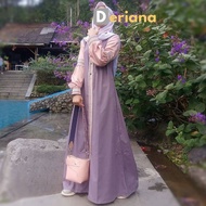 Baju Gamis Lurik Wanita Terbaru Modern Deriana Ala Korea Style Kekinian Madeleaf Dress Lilac