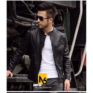 Áo Khoác Da Nam Cao Cấp Phối Kéo Ngực D14 - Đen