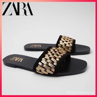 ZARA new women's shoes golden braided strap sandals POHU