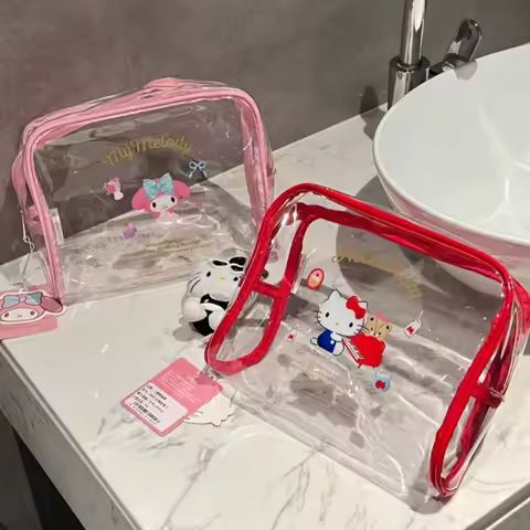 Hello Kitty Makeup Organizer Bag My Melody Portable Washbag Zipper Kuromi Makeup Pounch Anime Bag St