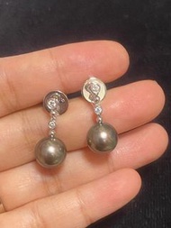 Mikimoto 18k 黑珍珠鑽石耳環