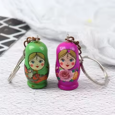 12pcs/set Matryoshka Russian Matryoshka Russian Key Rings Key Rings Smooth Wooden Stacking Pendant C