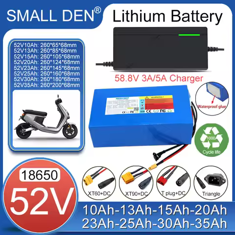 52V 10Ah 13Ah 15Ah 20Ah 23Ah 25Ah 30Ah 35Ah 18650 Lithium battery pack 14S With BMS For 1500W E-scoo