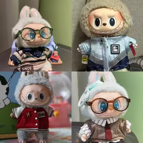 For 15cm Labubu Clothes Blue Fake two striped shirts Reflective assault suit Interchange Jacket Coll