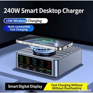 240W Desktop GaN Charger, 140W PD Fast Charging + 15W Magnetic Wireless Charger, F2 Silver Gray Univ
