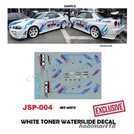 JSP004 - HKS WHITE Hotwheels 1:64 diecast custom white toner waterslide decals
