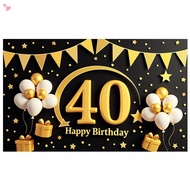70.8 x 43.3 Inch Happy 40th Birthday Banner for Men Black and Gold Balloon 40th Birthday Party Backd