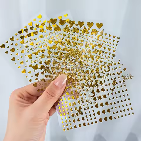 6 Sheet 3D Valentine's Day Love Heart Nail Art Stickers Gold Laser Heart Self Adhesive Manicure Slid
