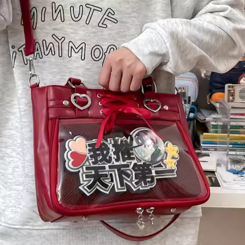 Italife Small Red Ita Bag Crossbody with Ribbon Women Kawaii Clear Cute Shoulder Bag Student Girl He