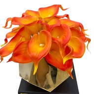 Cerah Moden Mewah Oren Calla Lily Gubahan Bunga Tiruan Keluli Tahan Karat Pasu Emas Meja Kopi Moden 