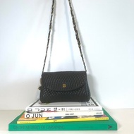 Bally黑色皮革菱格肩背包手提包腋下斜揹袋 日本中古Vintage