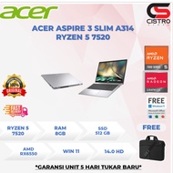 Laptop ACER Aspire 3 Slim A314 Ryzen 5 7520 Ram 8GB Ssd 512GB