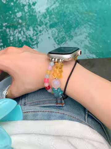 Cute 3D Candy Bear Watch Strap For iWatch 9 7 8 SE 6 Korea Girl Metal Band For Apple Watch 41mm 40mm