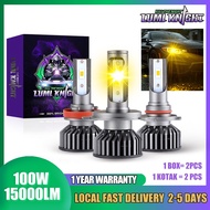 LumiKnight 2x Car LED Fog Light Bulb F2 100W 15000Lumen 3000K Yellow Front H4 H11 9005 HB4 HB3