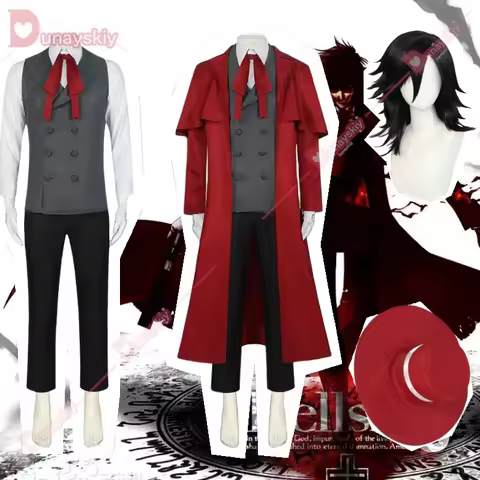 Anime Comic Hellsing Alucard Cosplay Costume Red Trench Alucard Van Cosplay Vampire Hat Costume Hall