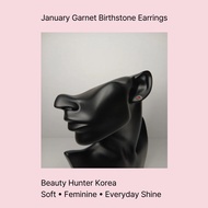 January Garnet Birthstone Earrings | 925 Silver / Rose Gold Plated | Korean Minimal Jewelry