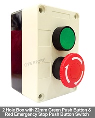 2 Hole Box with 22mm Green Push Button & Red Emergency Stop Button Switch (ST-2PB-ES)