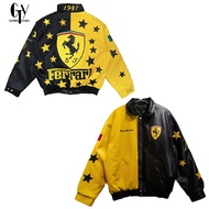 GTY Men's Vintage Leather Jacket Ferrari F1 Racing Embroidery Premium Long Sleeve Button-Down Origin