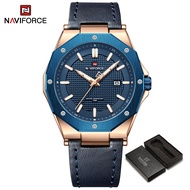 NAVIFORCE Men Watch Original Branded Casual Sports Waterproof Wristwatch Genuine Leather Strap Luminous Dial with Date Display