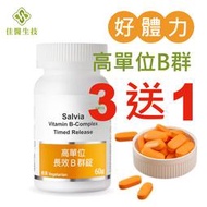 【2023促銷活動買三送一】長效型8-10小時 防疫必備【Salvia】高單位長效B群錠(純素)-營養補充，增強體力