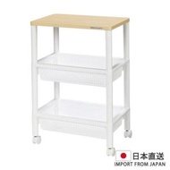 FUDOGIKEN - 3段活動式儲物几 儲物車收納架連頂部木桌 手推桌車 有轆組合層架[日本製]