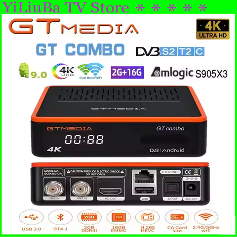 [Genuine]GTMEDIA GT COMBO Amlogic S905X3Android 9.0 TV Box DVB-S2 DVB-T2 DVB-C 2GB 16GB 2.4G 5G WiFi