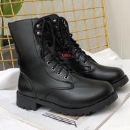 Short Boots Martin Shoes Military Boots Martin Shoes Large Size Laced-Up Thick Heel Boots Mid-Tube L