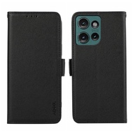 Ready to ship ABEEL Side- Litchi Pattern Leather RFID Phone Case For Motorola Edge 50/Motorola Edge 