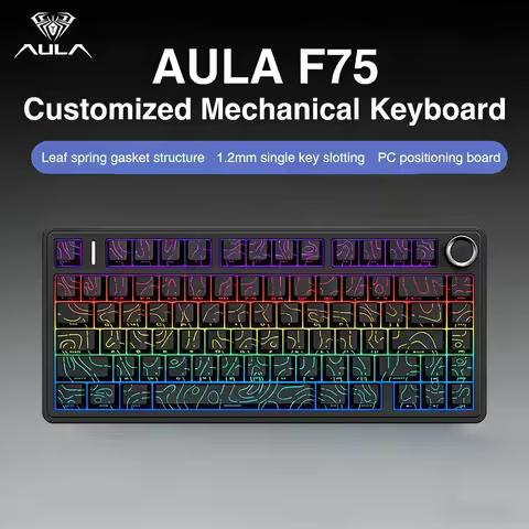 AULA F75 mechanical keyboard with rubber pads, 75% wireless hot-swappable gaming keyboard featuring