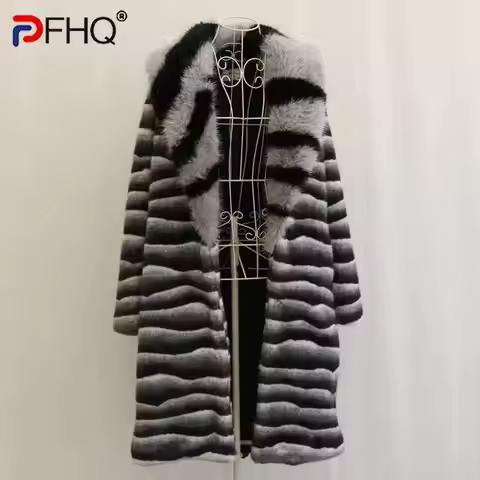 PFHQ Men's Autumn Winter New Mink Fur Coat Imitation Casual 2024 Contrast Color Long Sleeve Male Ove