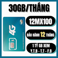 Sim Viettel 4G 12MXH100 KHÔNG GIỚI HẠN DATA truy cập MXH Sim mua 1 lần dùng cả năm Không Nạp Tiền