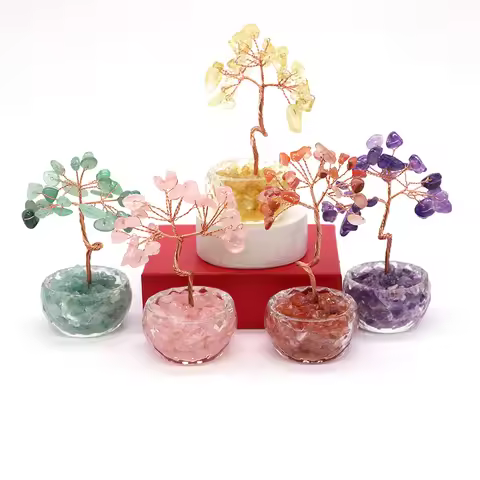 7 Chakras Tree of Life Decoration Rose Natural Chip Crystal Handmade Healing Luck Money Trees Feng S